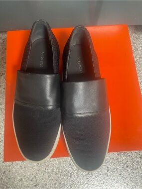 Vince Knit and Leather Black Slip-Ons